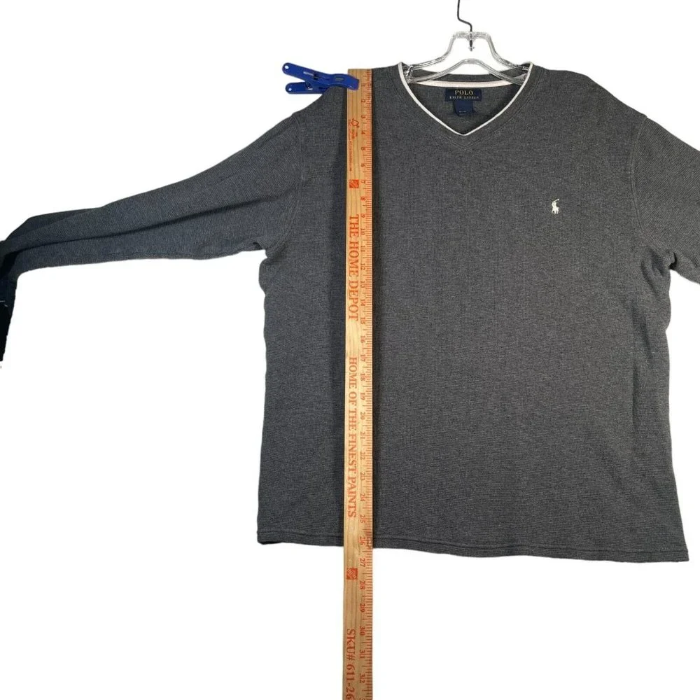 Polo‎ Ralph Lauren Mens Thermal Shirt 2XL Gray V Neck Long Sleeve Pullover Logo